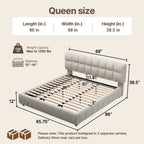 Queen Size Modern Cloud-Feel Bed Frame, 38.5" Tall Cream Upholstered Platform Bed with Thick Soft Headboard & Footboard for Bedroom Apartment