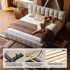 Queen Size Modern Cloud-Feel Bed Frame, 38.5" Tall Cream Upholstered Platform Bed with Thick Soft Headboard & Footboard for Bedroom Apartment