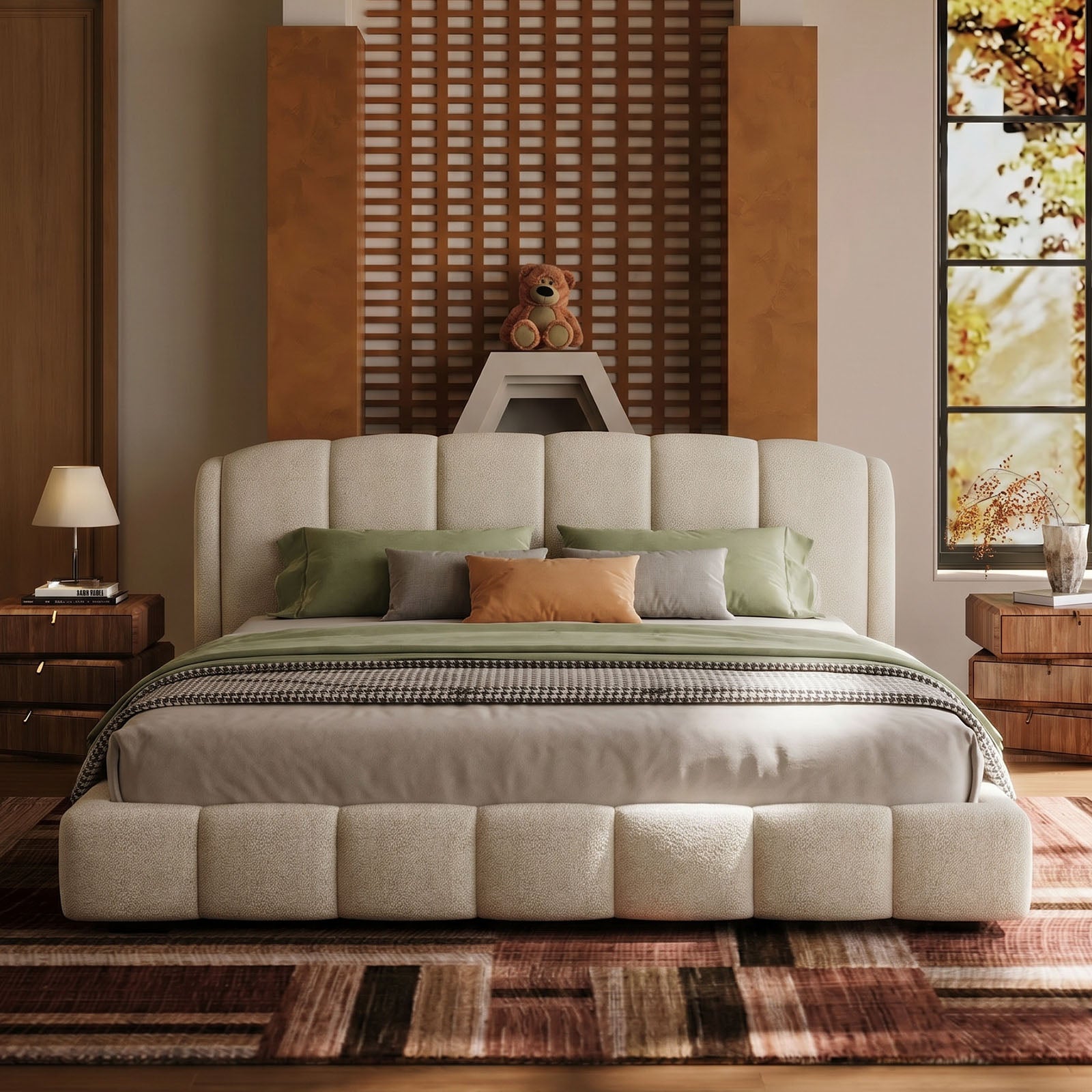 Cloud-Feel Queen Upholstered Platform Bed, Soft Boucle Fabric, Marshmallow Comfort, Headboard & Footboard, Wood Slat Support, Noise-Free, No Box Spring Required, Beige