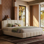 Cloud-Feel Queen Upholstered Platform Bed, Soft Boucle Fabric, Marshmallow Comfort, Headboard & Footboard, Wood Slat Support, Noise-Free, No Box Spring Required, Beige