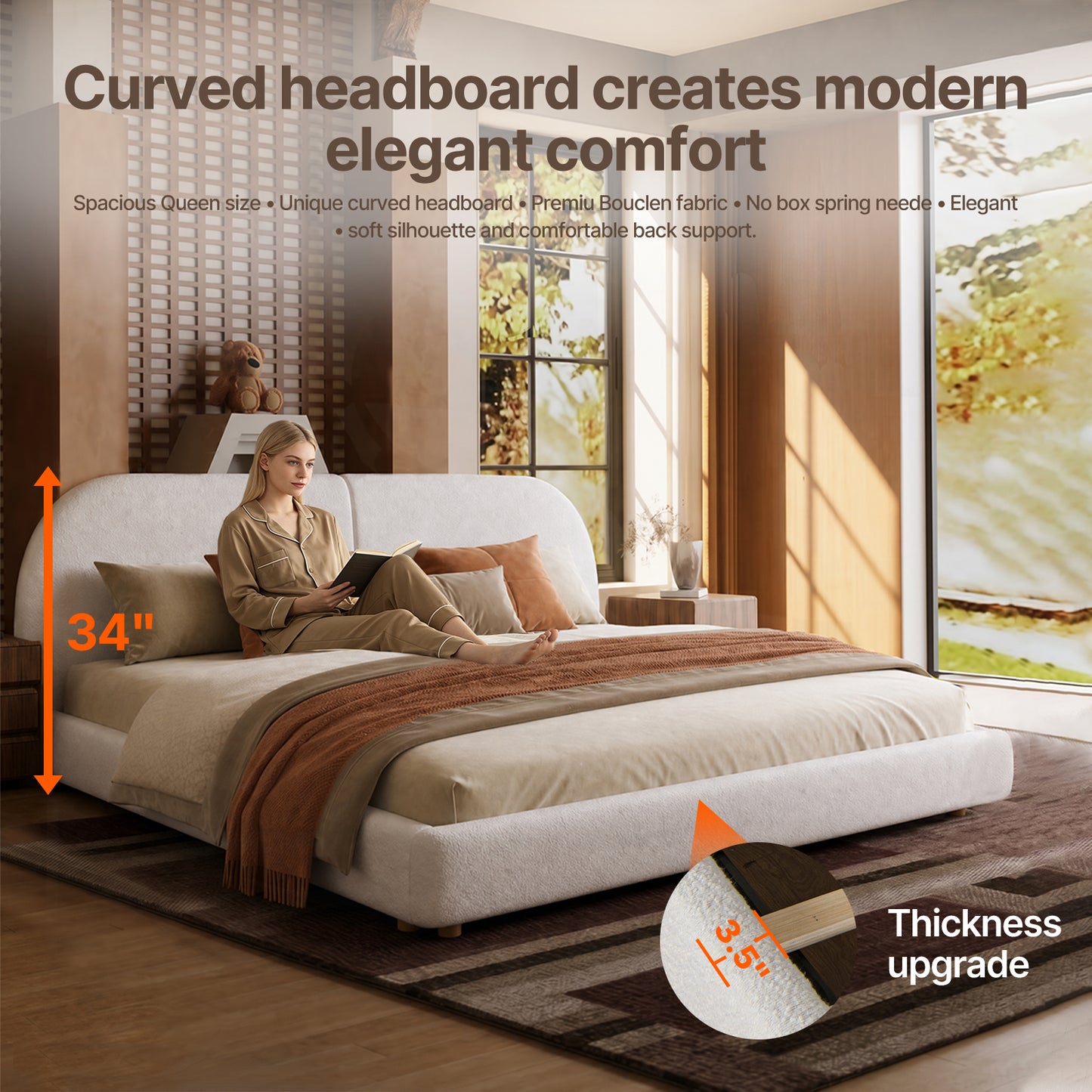Cloud-Feel Queen Size Boucle Bed Frame