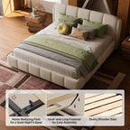 Cloud-Feel Queen Upholstered Platform Bed, Soft Boucle Fabric, Marshmallow Comfort, Headboard & Footboard, Wood Slat Support, Noise-Free, No Box Spring Required, Beige