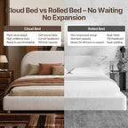 Cloud-Feel Queen Size Boucle Bed Frame, Upholstered Platform Bed with Curved Headboard & Solid Wood Frame, Luxurious & Easy Assembly
