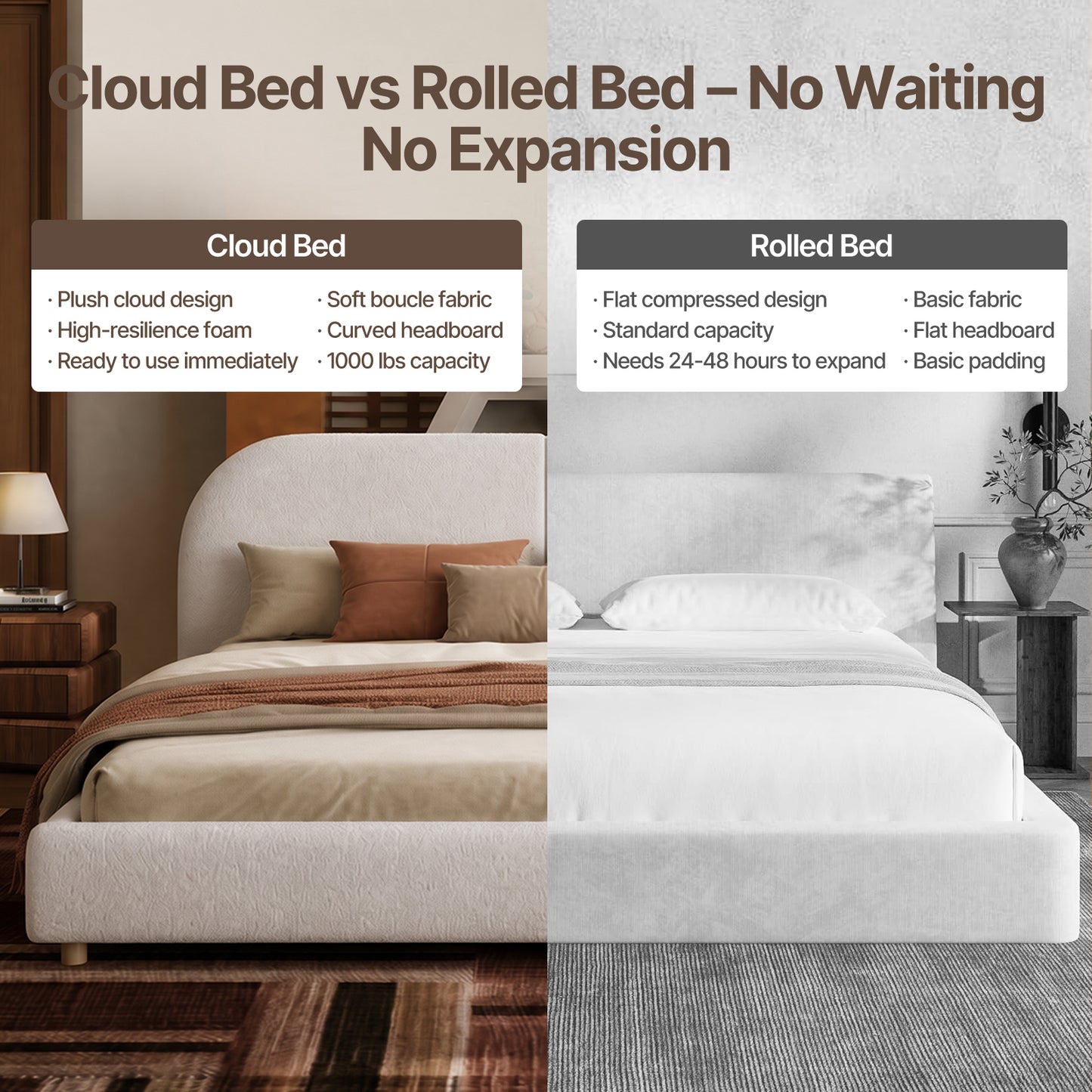 Cloud-Feel Queen Size Boucle Bed Frame