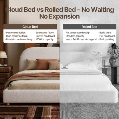 Cloud-Feel Queen Size Boucle Bed Frame