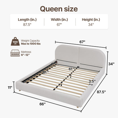 Cloud-Feel Queen Size Boucle Bed Frame
