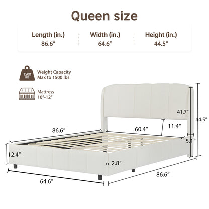 Cloud-Feel Queen Upholstered Bed Frame, Soft Boucle Fabric, Wood Slat Support
