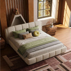 Cloud-Feel Queen Upholstered Platform Bed, Soft Boucle Fabric, Marshmallow Comfort, Headboard & Footboard, Wood Slat Support, Noise-Free, No Box Spring Required, Beige