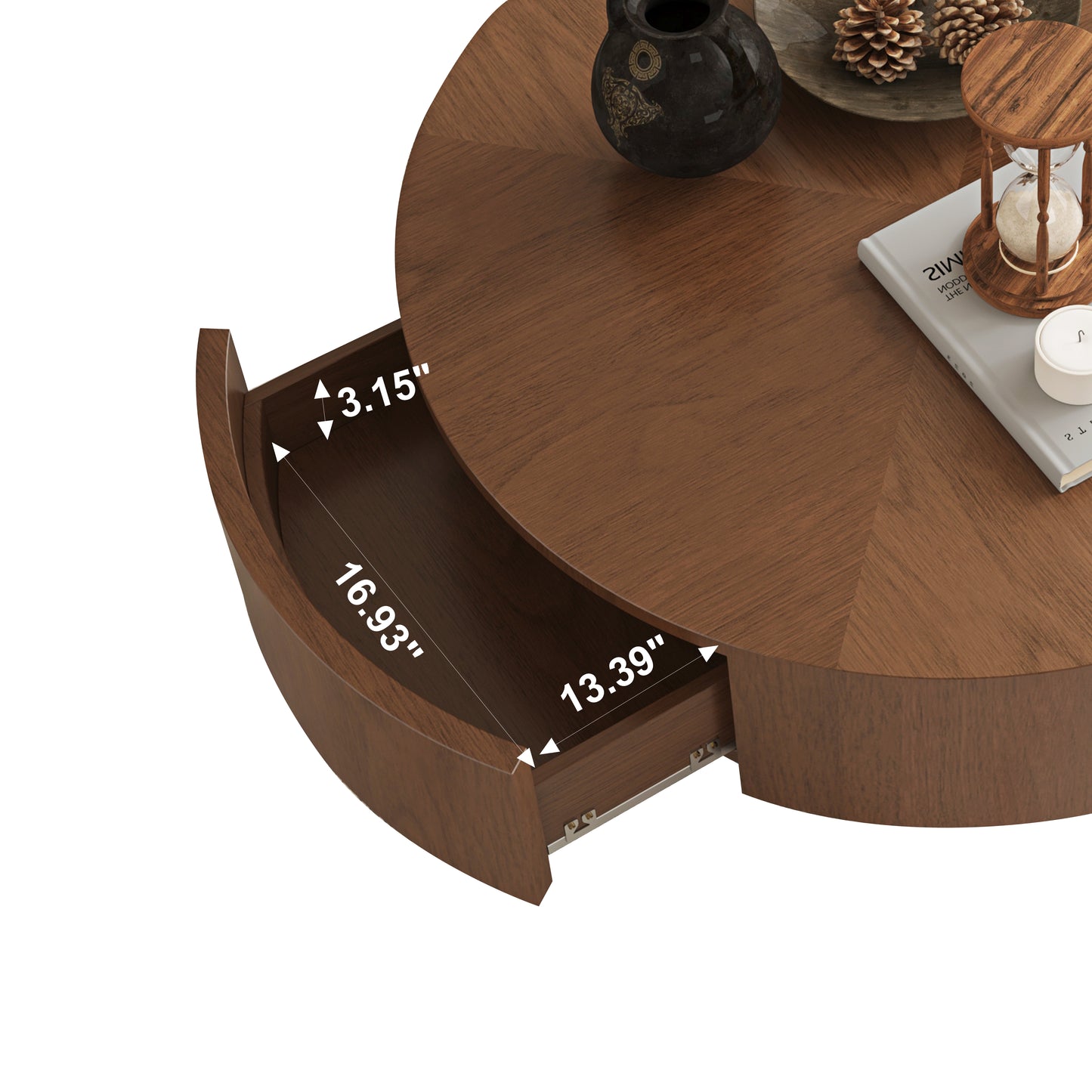 Walnut Coffee Table with Drawers | 35.4" Dual Silent Drawers