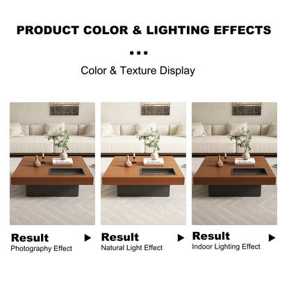 Square Low Coffee Table｜35.43" Hidden Tray, Scratchproof Wood Grain