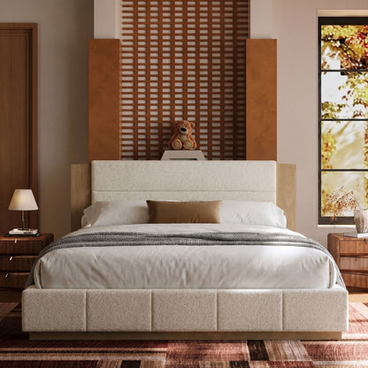 Queen Warm Modern Wood Accent Cloud Panel Bed Frame