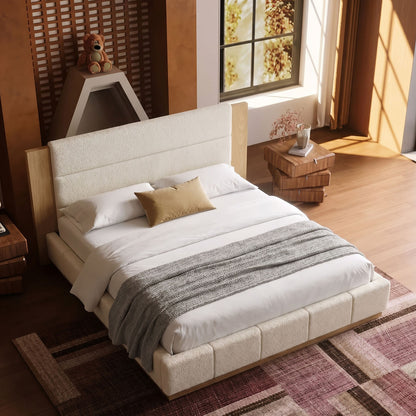 Queen Warm Modern Wood Accent Cloud Panel Bed Frame