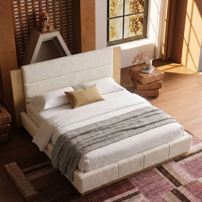 Queen Warm Modern Wood Accent Cloud Panel Bed Frame