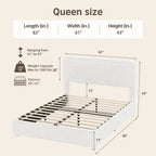 Queen Bed Frame with Adjustable Height Headboard,Upholstered Cloud-Feel Bed, Anti-Collision Soft Rounded Corners, Boucle Platform Bed for Modern Bedrooms, Apartments