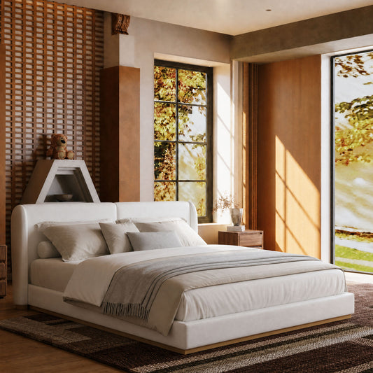 Minimal Medieval Raised Wing Fluffy Cloud Queen Bed Frame