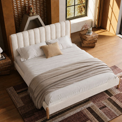 Japandi Vertical Channel Cloud Boucle Queen Bed Frame