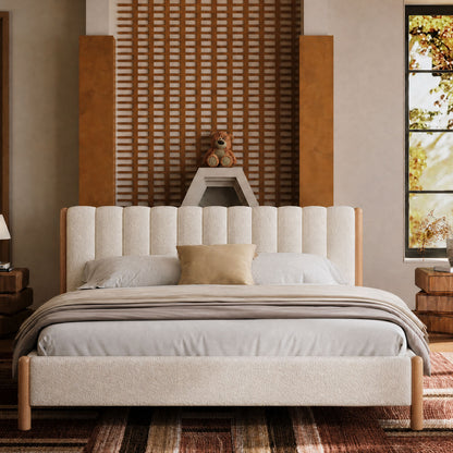 Japandi Vertical Channel Cloud Boucle Queen Bed Frame
