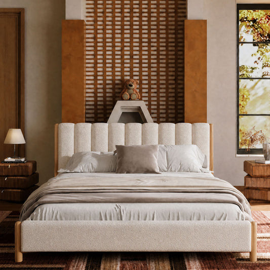 Japandi Vertical Channel Cloud Boucle Queen Bed Frame