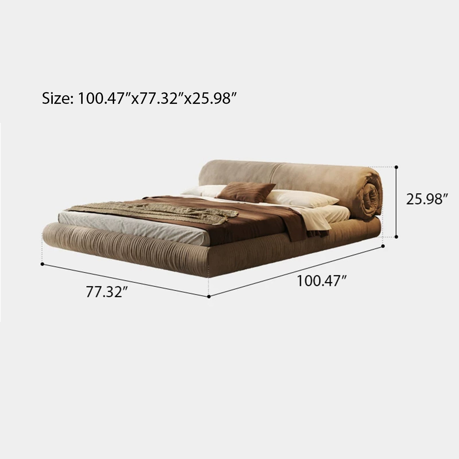 Queen Size Cloud-Feel Bed Frame with Oversized Padded Headboard, Modern Luxury Upholstered Platform Bed, Low Profile Soft Bed Frame with Solid Wood Slats, No Box Spring Needed