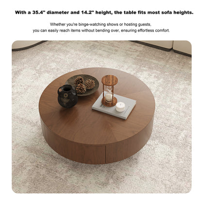 Walnut Coffee Table with Drawers | 35.4" Dual Silent Drawers