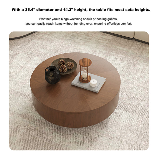 Walnut Coffee Table with Drawers | 35.4" Dual Silent Drawers