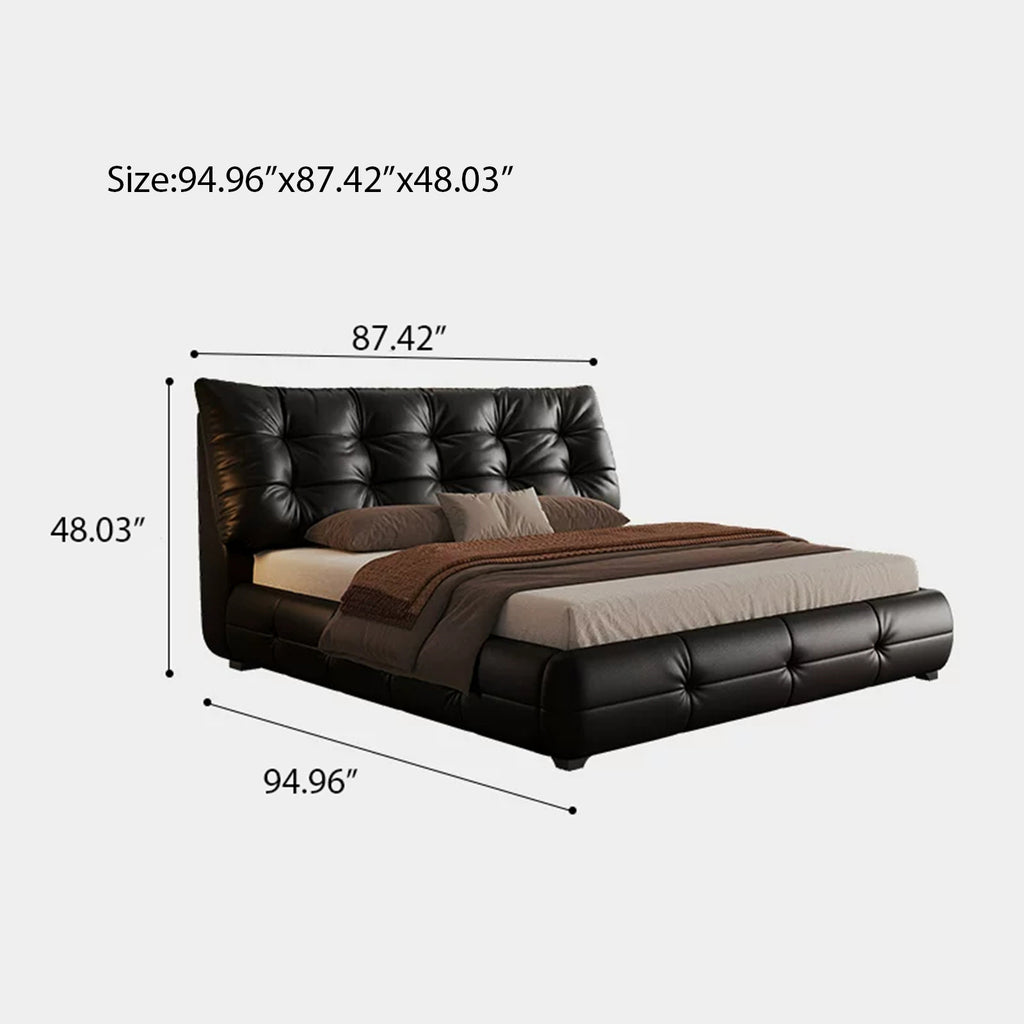Modern Faux Leather Queen Size Platform Bed, Black Upholstered Platform Bed Frame with Sturdy Wood Slats Support, Noise-Free, Easy Assembly