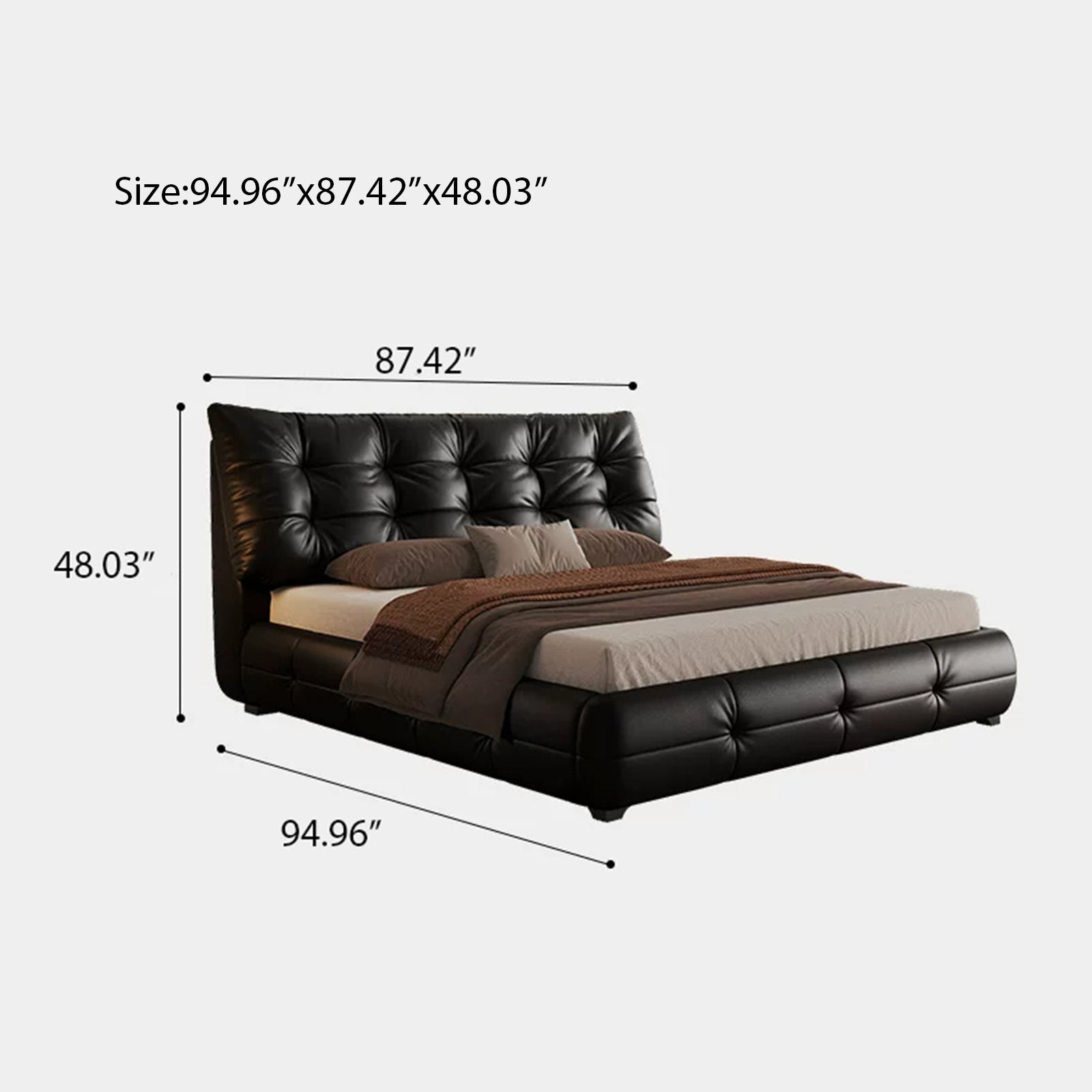 Modern Faux Leather Queen Size Platform Bed, Black Upholstered Platform Bed Frame with Sturdy Wood Slats Support, Noise-Free, Easy Assembly