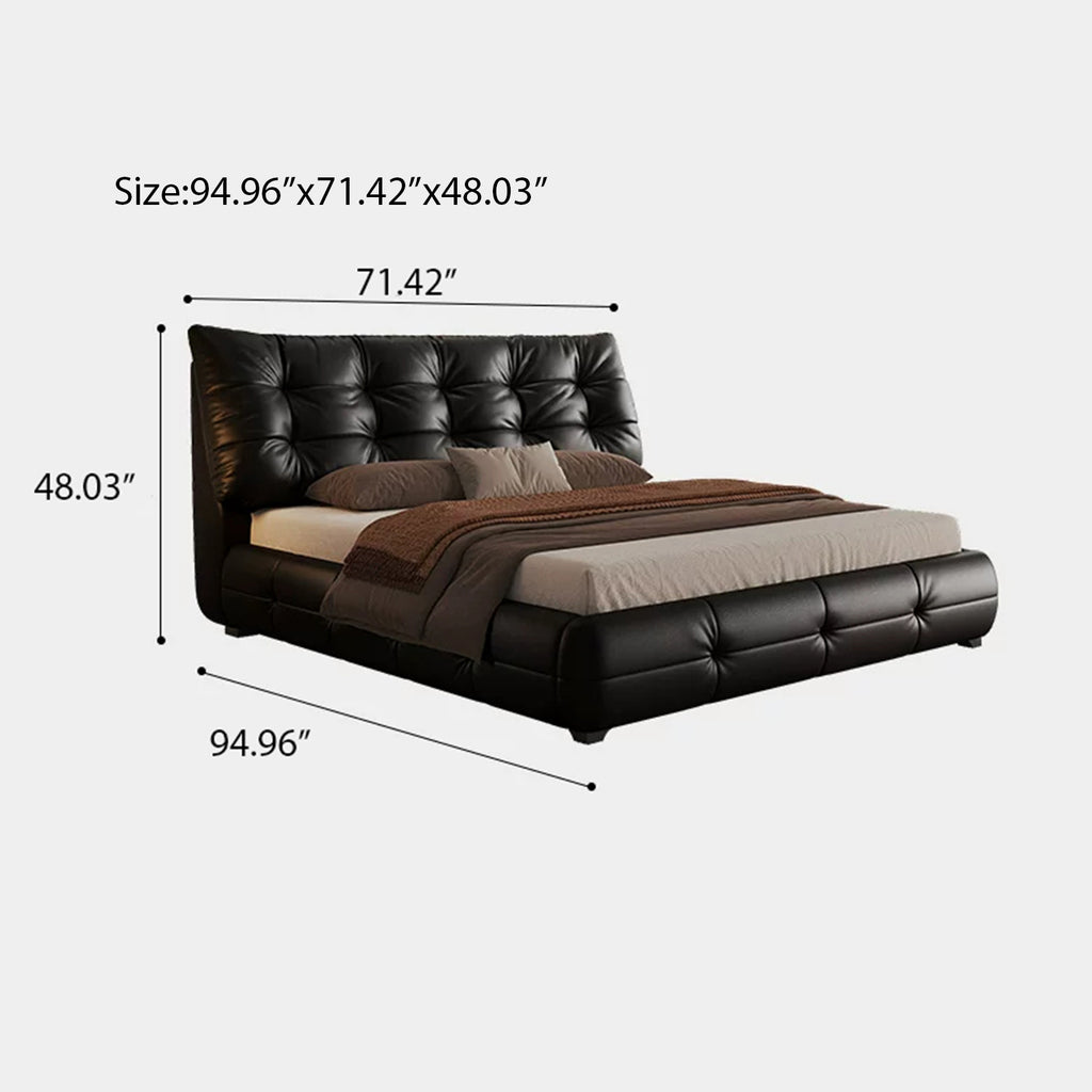 Modern Faux Leather Queen Size Platform Bed, Black Upholstered Platform Bed Frame with Sturdy Wood Slats Support, Noise-Free, Easy Assembly