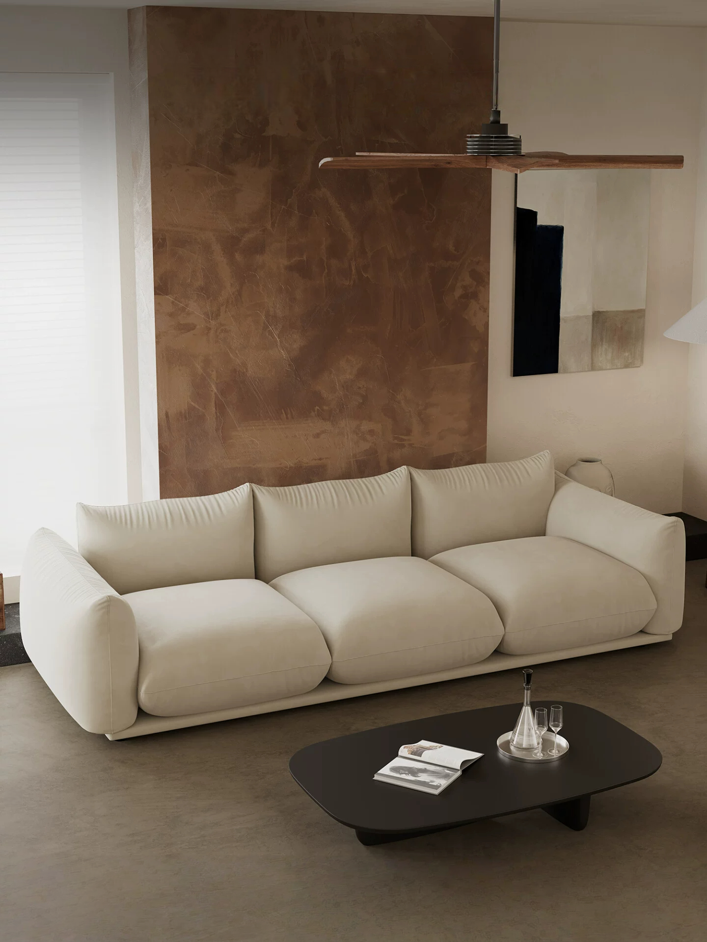110.24" Large Sofa for Living Room, Cream Cloud-Feel Couch, Mid Century Modern 3 Seater Upholstered Couch, Minimalist Comfy Sofa, Solid Wood Frame Living Room Furniture