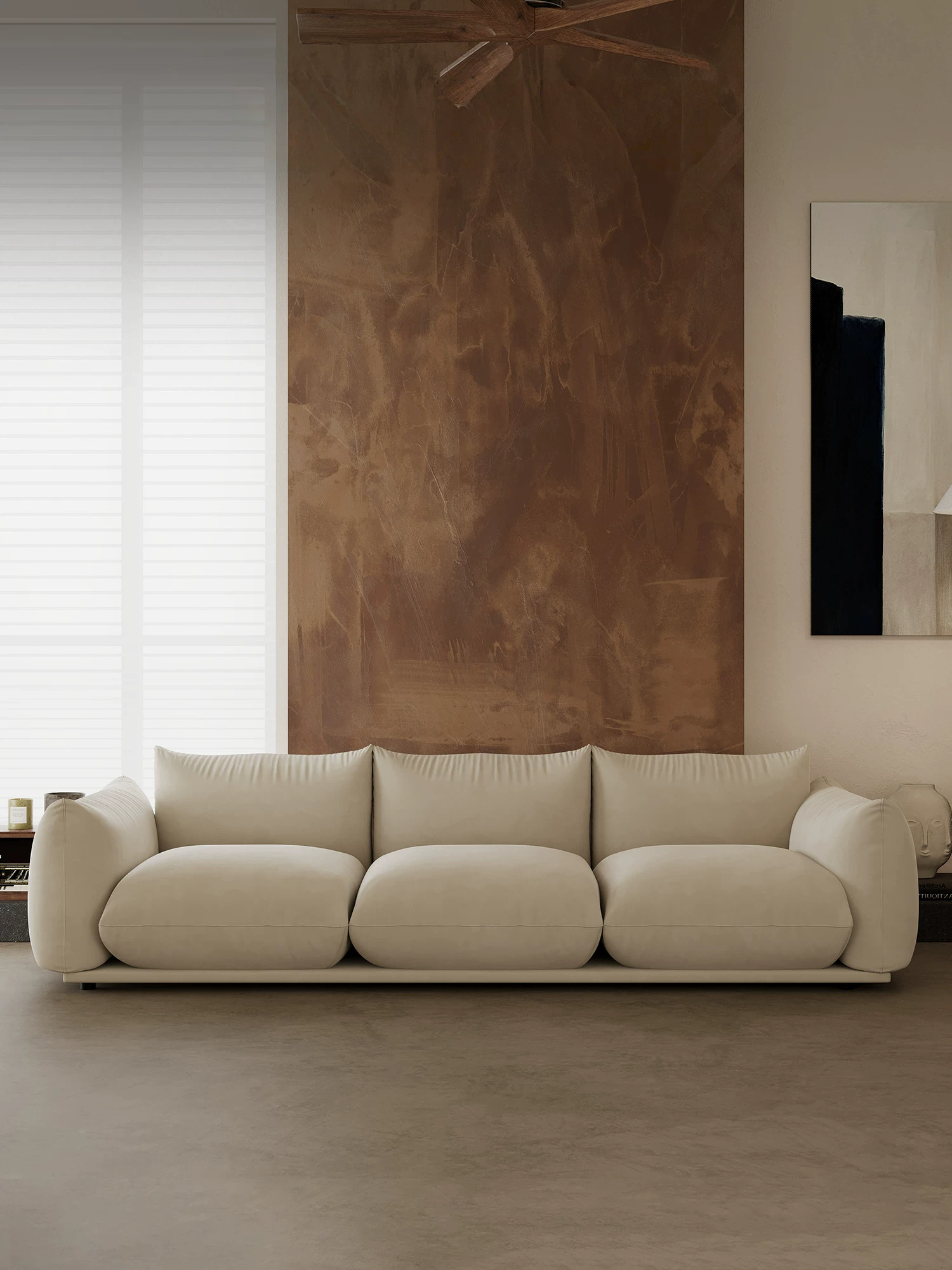 110.24" Large Sofa for Living Room, Cream Cloud-Feel Couch, Mid Century Modern 3 Seater Upholstered Couch, Minimalist Comfy Sofa, Solid Wood Frame Living Room Furniture
