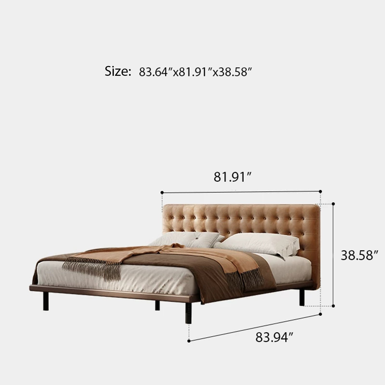 Queen Size Platform Bed Frame with Upholstered Faux Leather Button Tufted Headboard, Mattress Foundation with Wooden Slat Support, No Box Spring Needed, Easy Assembly, Noise Free