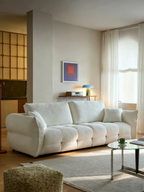 110.24" Chenille Sofa Cloud-Feel Couch, Modern Comfy Sofa Deep Seat Couch with Solid Wood Frame, Soft Plush Loveseat for Living Room, Office, Bedroom, Cream White