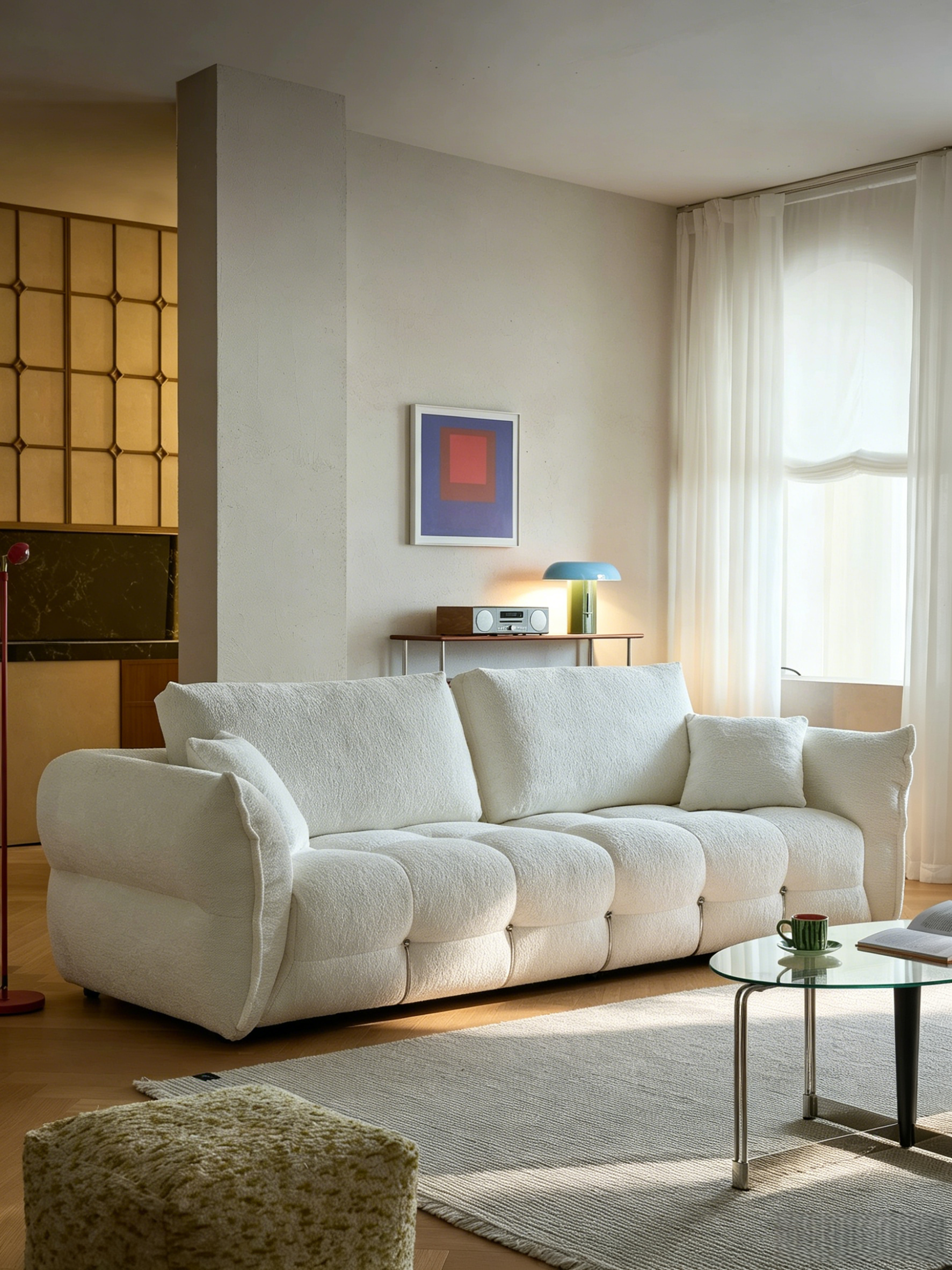 110.24" Chenille Sofa Cloud-Feel Couch, Modern Comfy Sofa Deep Seat Couch with Solid Wood Frame, Soft Plush Loveseat for Living Room, Office, Bedroom, Cream White