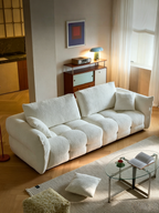110.24" Chenille Sofa Cloud-Feel Couch, Modern Comfy Sofa Deep Seat Couch with Solid Wood Frame, Soft Plush Loveseat for Living Room, Office, Bedroom, Cream White