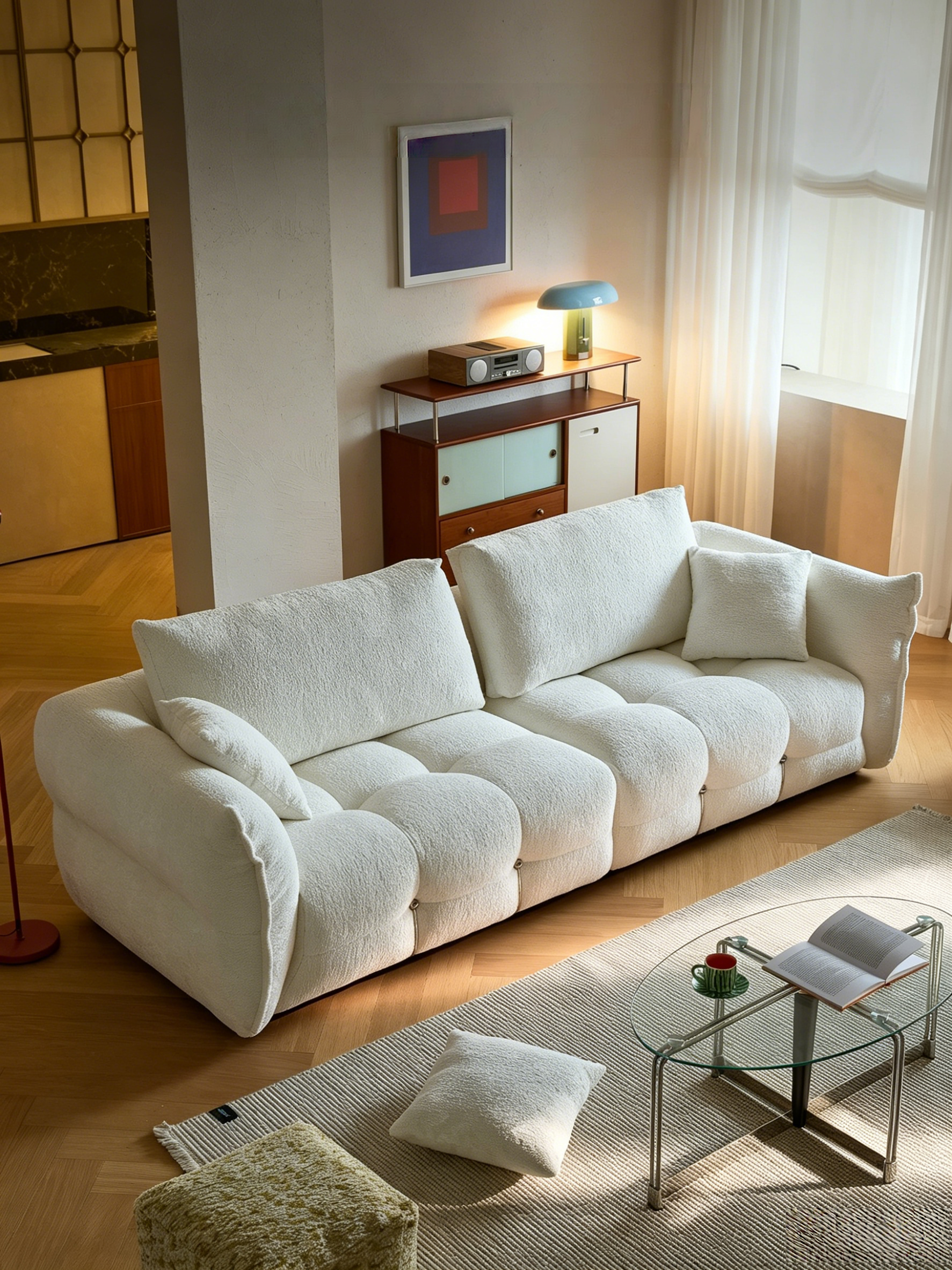 110.24" Chenille Sofa Cloud-Feel Couch, Modern Comfy Sofa Deep Seat Couch with Solid Wood Frame, Soft Plush Loveseat for Living Room, Office, Bedroom, Cream White
