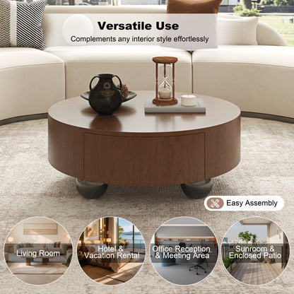 Walnut Coffee Table with Drawers | 35.4" Dual Silent Drawers