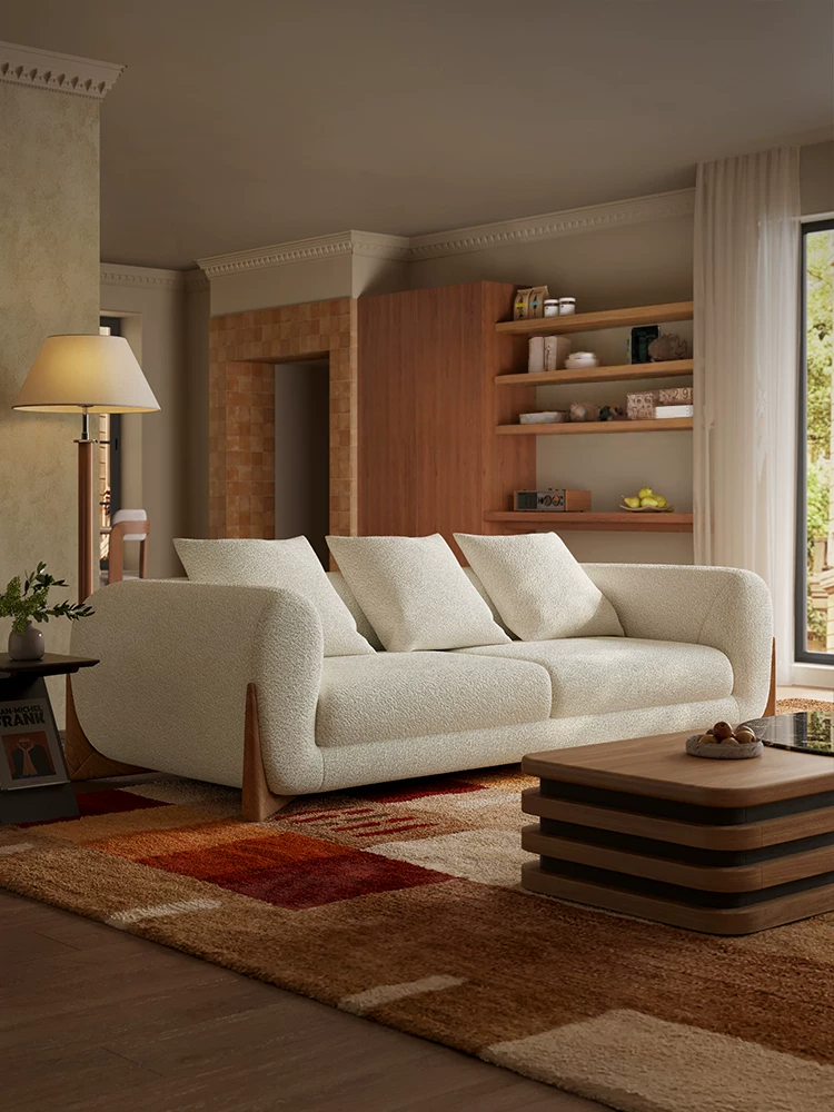 86-Inch Cloud-Feel Boucle Sofa, Modern Upholstered Cloud Couch Durable Comfy Boucle Sofa Deep Seat with Wooden Leg & Pillow Sofas, 3 Seater Couches for Living Room, Bedroom, Apartment, Beige