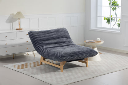 Oversized Corduroy Chaise Lounge with Solid Wood Base (Fixed Style) | 43.3″×57″ Daybed Chair for Balcony & Bedroom