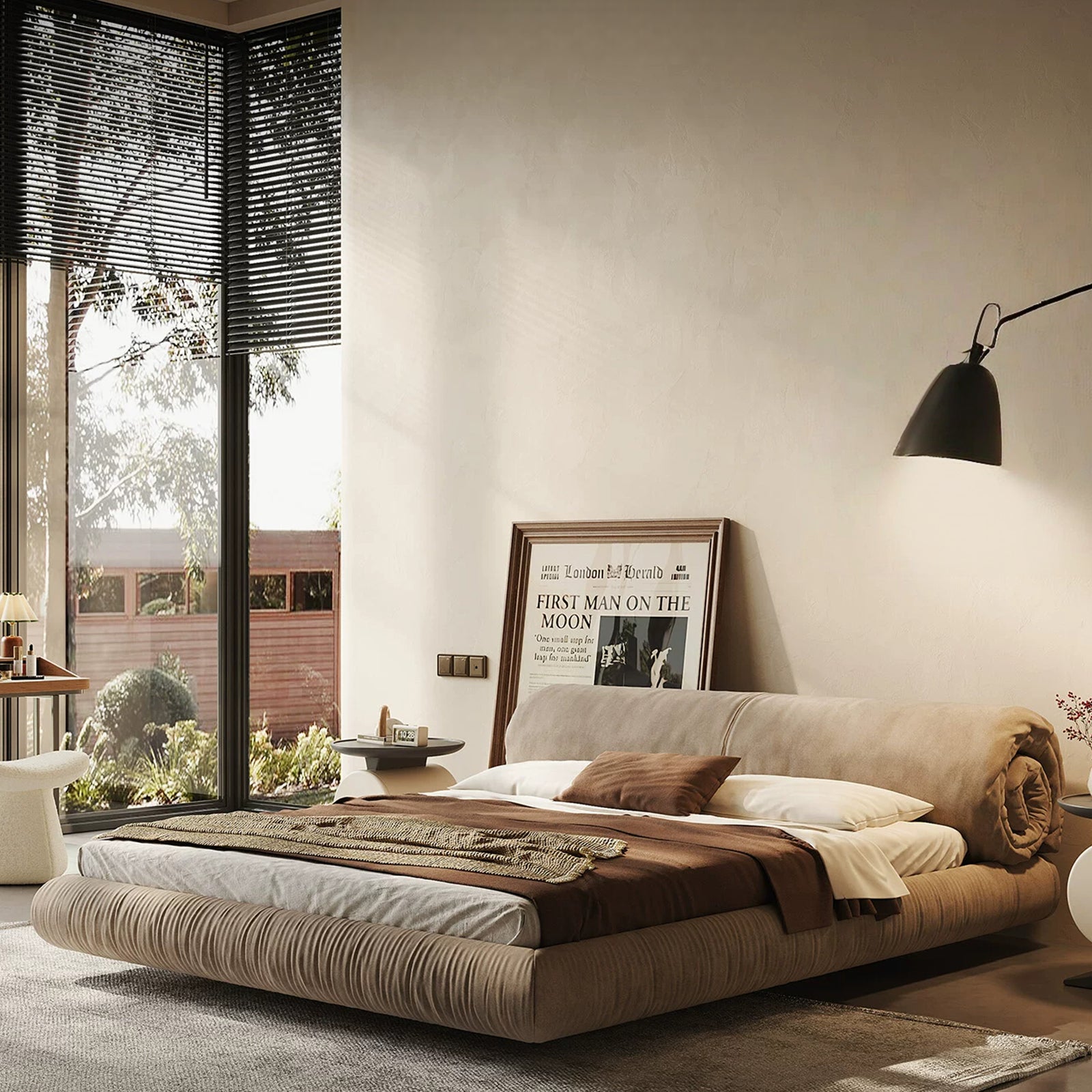 Queen Size Cloud-Feel Bed Frame with Oversized Padded Headboard, Modern Luxury Upholstered Platform Bed, Low Profile Soft Bed Frame with Solid Wood Slats, No Box Spring Needed