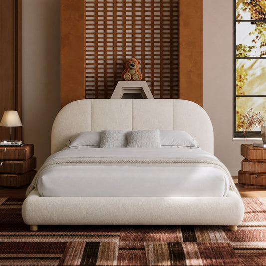 Curved 3-Panel Teddy Velvet High-Weight Platform Bed