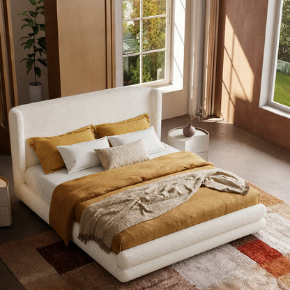 Neutral Minimal Cloud King Upholstered Bed, Textured Boucle Fabric