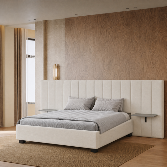 Channel Tufted Wall Mount Bed with Detachable Floating Side Shelves