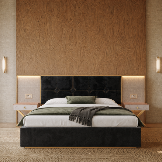 Wide Floor Upholstered Velvet Bed with Side LED Ambient Lighting