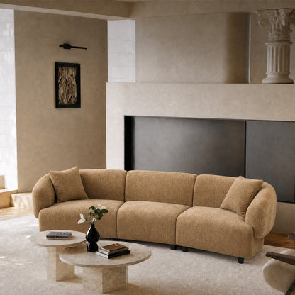 98.5-inch modular three-seater sofa - with two throw pillows, solid wood frame, capable of supporting 2000 pounds, brown color scheme