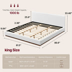 Modern Cloud-Feel Bed– Queen Size, Platform Bed with Soft Thick Headboard,Block White Fabric Upholstered Bed with Nice Wood Grain Textured Solid Wood Base Frame