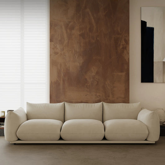 110.24" Large Sofa for Living Room, Cream Cloud-Feel Couch, Mid Century Modern 3 Seater Upholstered Couch