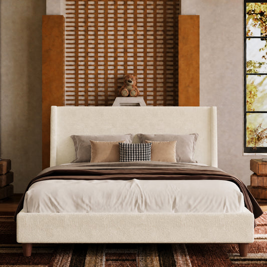 Queen Boucle Cloud Upholstered Bed Base,beige