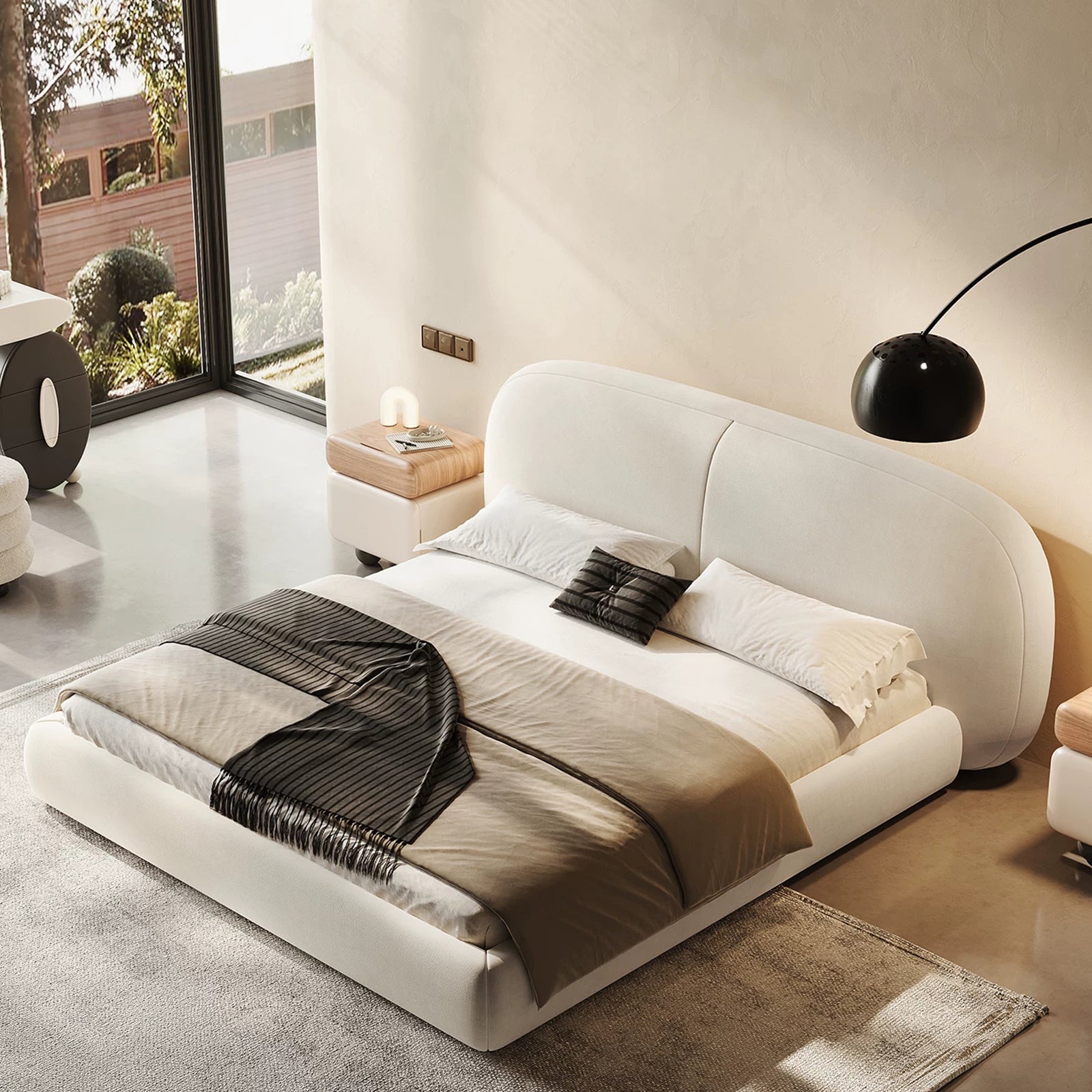 Queen Size Cloud-Feel Bed Frame, White Upholstered Platform Bed Frame with Soft Headboard, Thickened Footboard, Rounded Corners, No Box Spring Required, Easy Assembly