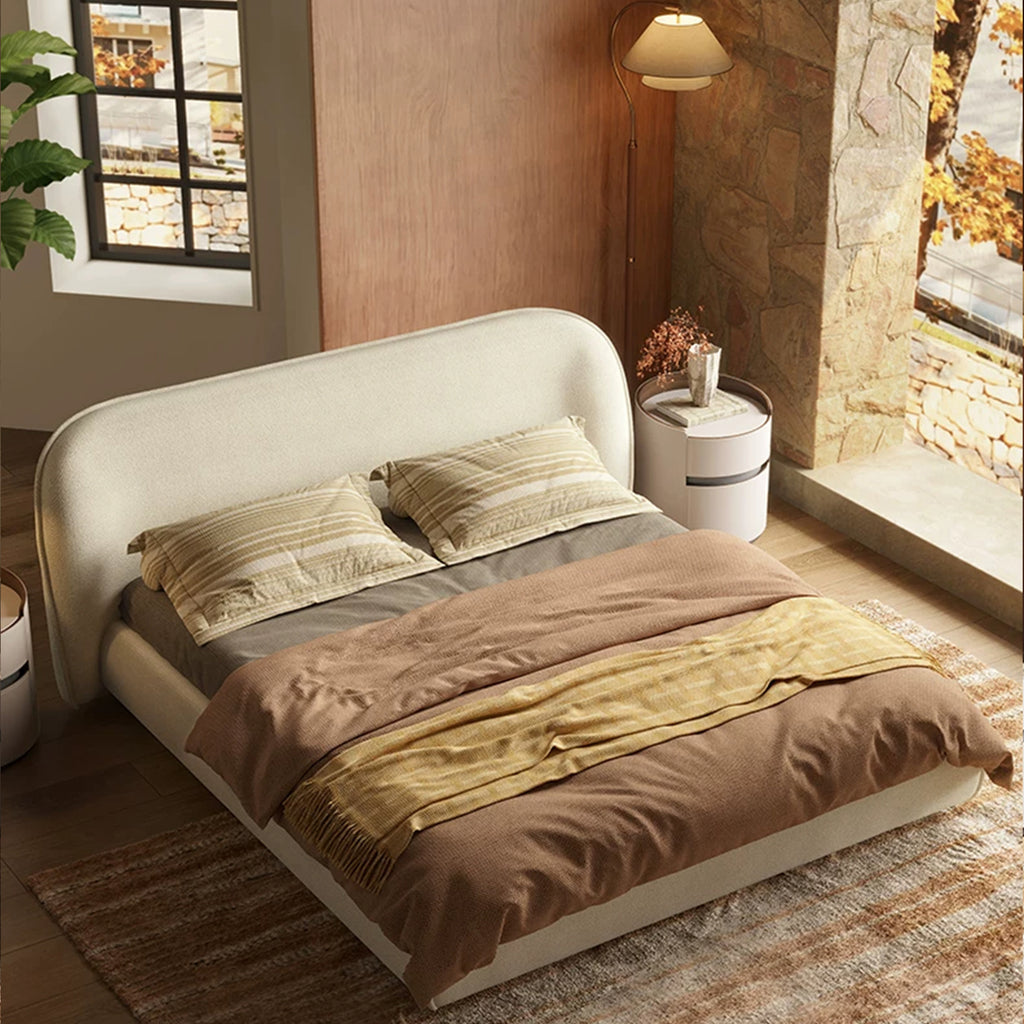 Cloud-Feel Bed Frame and Headboard, Upholstered Soft King Size Bed Frame with Round Edges, Linen Platform Bed for Apartments & Master Rooms & Guest Rooms, No Box Spring Needed,Beige