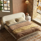 Cloud-Feel Bed Frame and Headboard, Upholstered Soft King Size Bed Frame with Round Edges, Linen Platform Bed for Apartments & Master Rooms & Guest Rooms, No Box Spring Needed,Beige